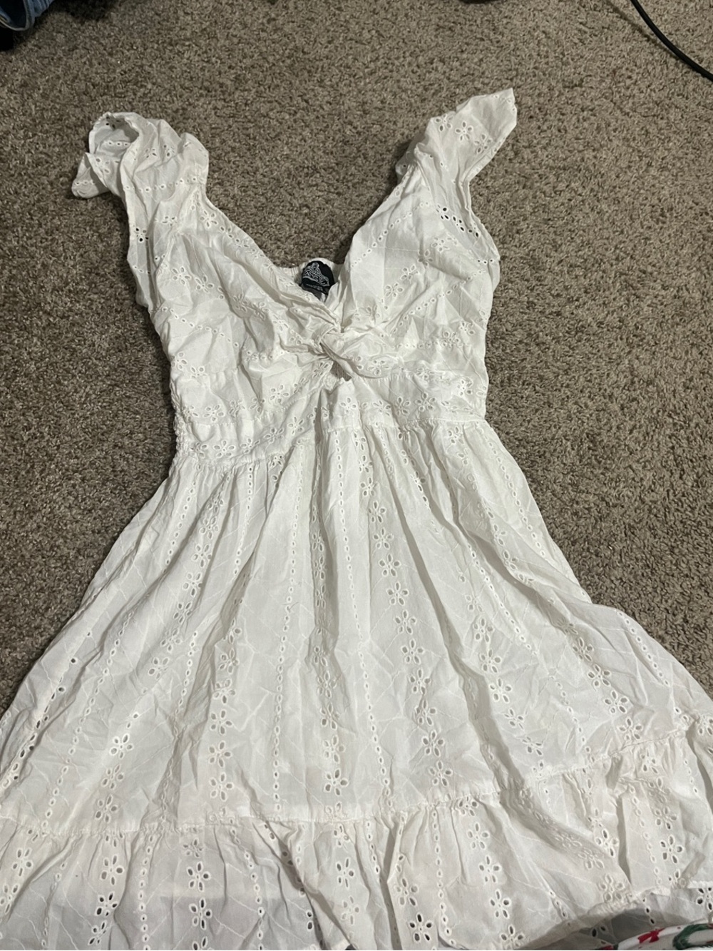 Angie White Eyelet Mini Dress with Knot Front